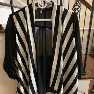 Black and White Striped Open Blouse